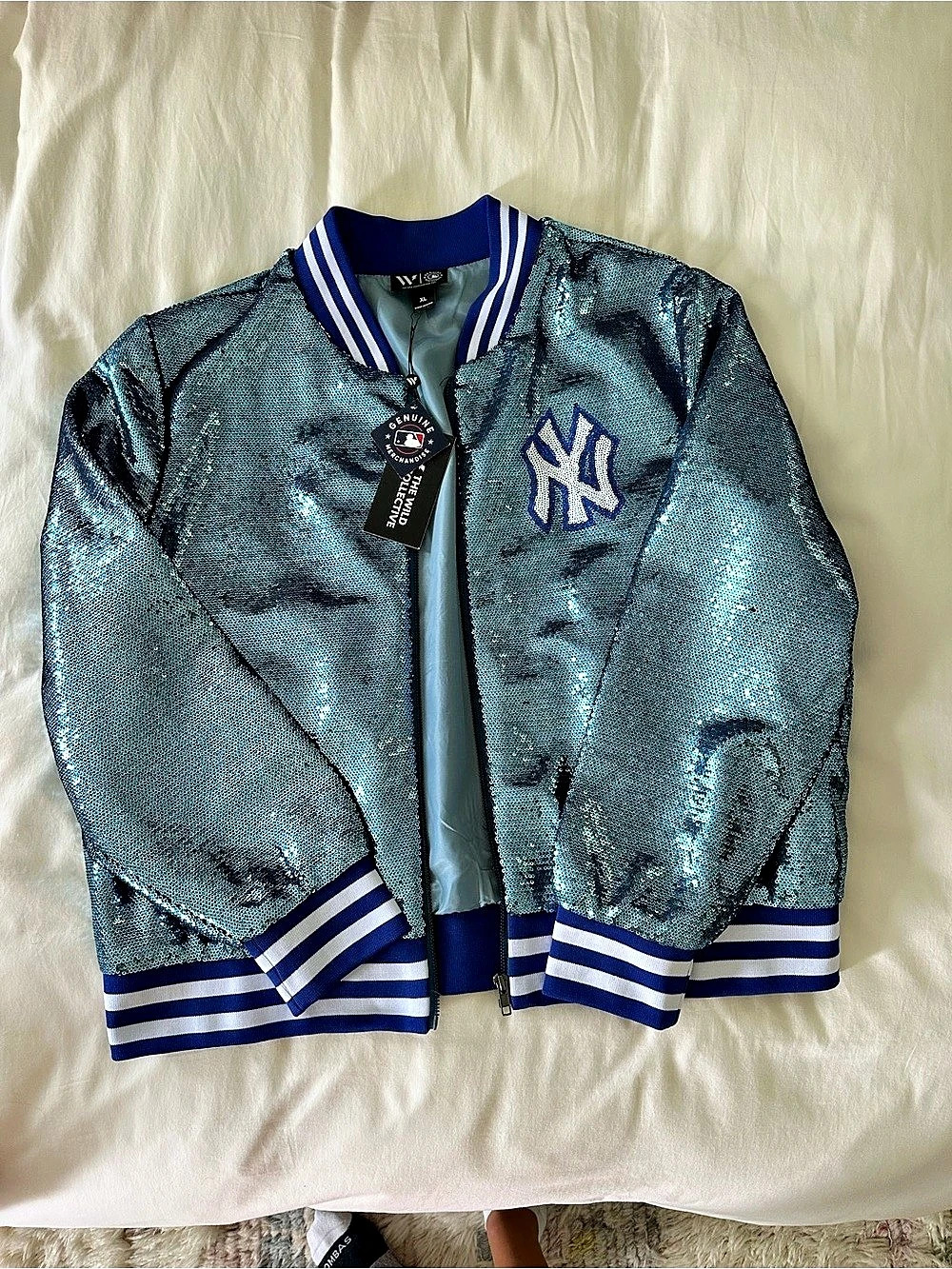 Limited Edition New York Yankees Blue Sequin Bomber Jacket